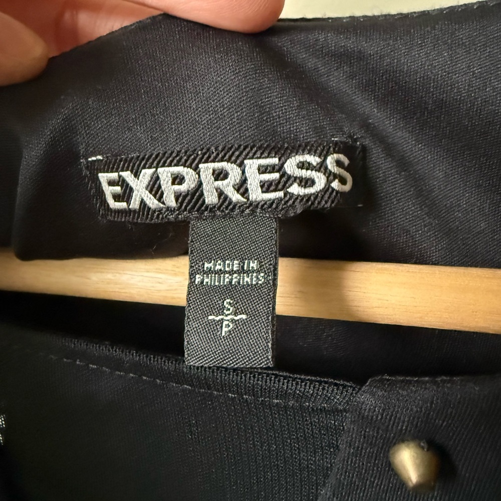 EXPRESS Little Black Dress Fit Flare Rivets Stretch Comfy Flirty Date Night S - Picture 2 of 5